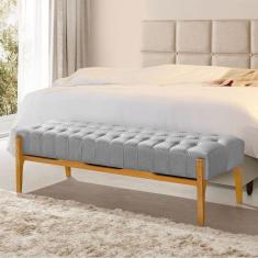 Imagem de Recamier Base Em Madeira Puerto 1,83m Capitonê Linho Cinza - Cinza