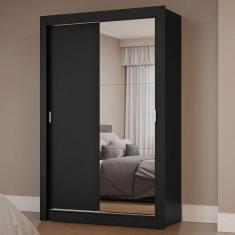Imagem de Guarda-roupa Solteiro 2 Portas de Correr com Espelho Preto Milano Madesa
