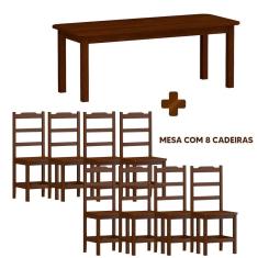 Imagem de Mesa Retangular Com 8 Cadeiras Madeira Maciça 200 x 88 Castanho Plácida Shop JM