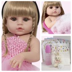 Imagem de Boneca Reborn Loira Enxoval Bailarina Coelhinha Pelúcia Fofa