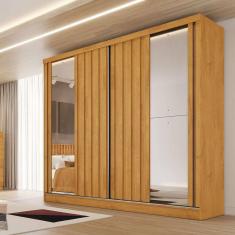 Imagem de Guarda-Roupa Solteiro Galati 2 Portas 4 Gavetas com Espelho Ripado 100% Mdf Peroba - Mademarques