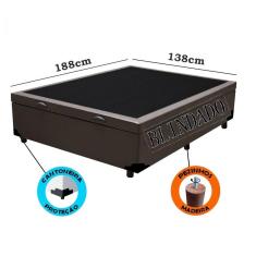 Imagem de Cama Box Baú Casal Blindado Corino Marrom Com Pistão A Gás