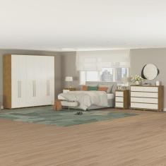 Imagem de Quarto Casal Completo Guarda Roupa 6 Portas Cômoda 8 Gavetas 2 Mesa de Cabeceira 3 Gavetas