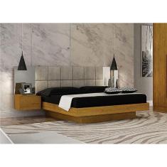 Imagem de Cama Casal com Espelho Painel Estofado - Braga - Leifer Móveis