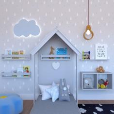 Imagem de Quarto Infantil Cama Nicho Prateleira e Revisteiros Cinza