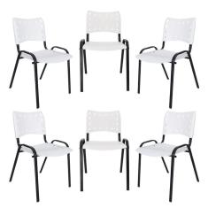 Imagem de Kit 6 Cadeiras Iso Para Escola Escritório Comércio Branca Base Preta