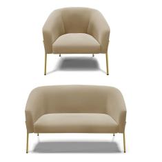 Imagem de Sofá Namoradeira E Poltrona Pé De Ferro Dourado Stella Suede Marrom Rato D03 - D'rossi