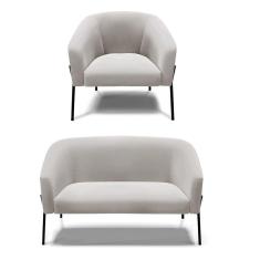 Imagem de Sofá Namoradeira E Poltrona Pé De Ferro Preto Stella Veludo Cinza D03 - D'rossi