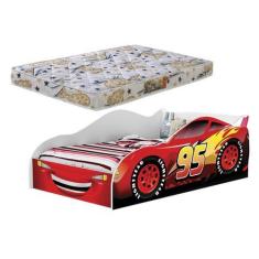 Imagem de Cama Carro Solteiro Adesivada C/ Colchão Incluso - LV MÓVEIS, Vermelha