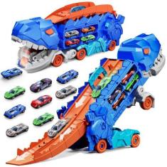 Imagem de Caminhão de transporte de dinossauros de brinquedo com 8 carros de met