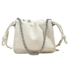 Imagem de Bolsa de ombro Hobo com cordão de couro genuíno para mulheres bolsas transversais com alça ajustável, Branco