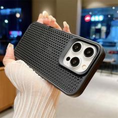 Imagem de Capa de telefone de malha respirável de dissipação de calor de luxo para iPhone 15 14 Plus 13 12 11 Pro Max à prova de choque macio pára-choque capa traseira rígida, preta, para iPhone 14