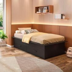 Imagem de Cama Box Juvenil Solteiro com 2 Gavetas Deva Yescasa Preto