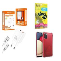 Imagem de Carregador Turbo 20W + Capinha Samsung A03 S + Película 9D - Hrebos