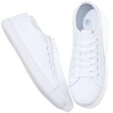 Imagem de Adokoo Tênis feminino de lona, cano baixo, casual, branco, preto, cadarço moderno e confortável, Branco, 35