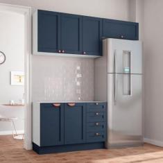 Imagem de Cozinha Modulada 3 Peças Sem Tampo 2 Aéreos 1 Balcão Arizona Cabecasa Madeiramadeira Branco/azul