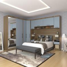 Imagem de Quarto De Canto Casal Com Guarda Roupas Com Espelho E Mesas De Cabeceira Paris Luciane Móveis Avelã Pf Com Grey Sky Pf