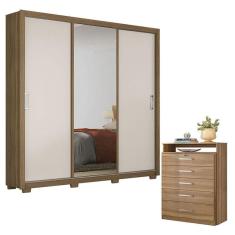 Imagem de Cômoda Triunfo e Guarda Roupa Casal Residence Amêndola Off White com Pés - Demóbile