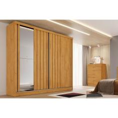 Imagem de Guarda Roupa Casal 2 Portas de Correr Ripada (1 c/ Espelho) e 4 Gavetas Galati Peroba - Europa