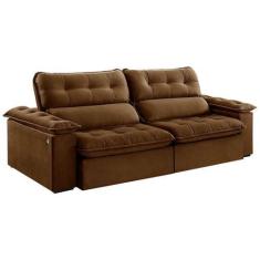 Imagem de Sofá 5 Lugares Retrátil e Reclinável Jobi com USB Veludo Marrom 297 cm