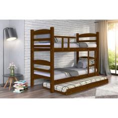 Imagem de Treliche Beliche Reta Com Cama Auxiliar Madeira Maciça Cor Imbuia - Mu
