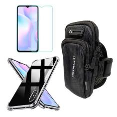 Imagem de Kit Capinha Capa Antiqueda E Capa De Braço Porta Celular + Película Vidro Compatível Xiaomi Redmi 9A