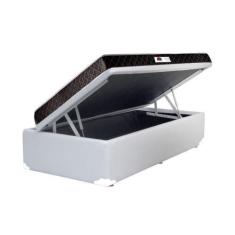 Imagem de Cama Box Baú Solteiro Colchão Espuma D45 Bordado + Box Sintético Branc