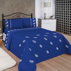 Imagem de Jogo De Lençol Realeza Micropercal Bordado Padrão 04 Peças - Azul Roya