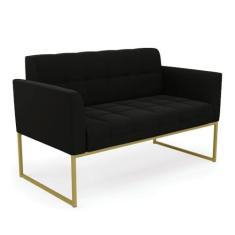 Imagem de Sofá Namoradeira Elisa Suede Preto Base Metálica Industrial Dourado - D'Rossi