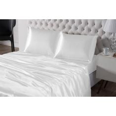 Imagem de Jogo De Cama Lençol Seda Casal King Branco Com Fronhas - Beatriz Enxov