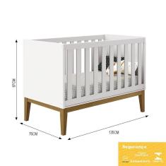 Imagem de Berço Mini Cama Classic com Pés Amadeirado e Colchão Supreme - Reller Móveis Branco Fosco