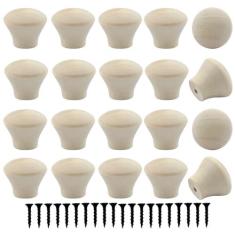 Imagem de Piutouyar Puxadores de cômoda de madeira, 20 peças mini puxadores de madeira inacabados maçanetas redondas puxadores de gaveta vintage puxadores puxadores de porta de móveis para gaveta de armário de