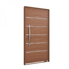 Imagem de Porta de Alumínio Pivotante Lambri com Friso e Puxador de 80cm 215x105 Lucasa Marrom