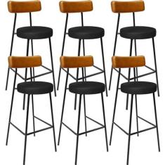 Imagem de Kit 06 Banquetas Alta Bar Cozinha Sala De Jantar Milão L02 Couríssimo Whisky Preto - Lyam Decor