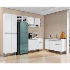 Imagem de Balcão Analu 3 Portas + Cozinha Julieta Vol.2 c/ Nichos Branco - Bela Móveis