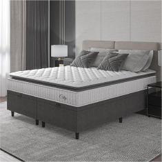 Imagem de Cama Box Baú Colchão Casal King Molas Ensacadas City Pillow Top 193x203x64cm Cinza Branco