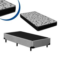 Imagem de Cama Box Solteiro Colchão Espuma D33 Bordado + Box Suede Cinza 44x78x188
