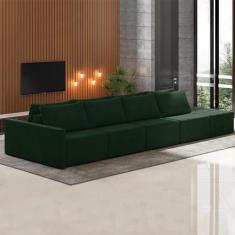 Imagem de Sofá Ilha Modulado Milos 392cm Puff Lateral Veludo Verde G33 - Gran Belo
