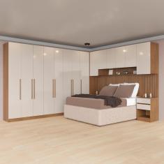 Imagem de Guarda-roupa Modulado Casal Ponte 140 Bartira Lugano 14 Portas 9 Gavetas 17 Prateleiras com 7 Peças e 350,5cm de Largura – Avelã/Capuccino