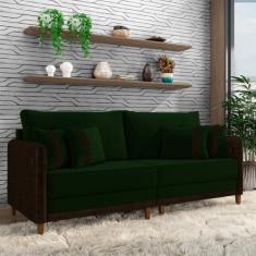 Imagem de Sofá Living Montecarlo 2 Lugares Bipartido 172cm Pés em Madeira Veludo/PU Verde/Marrom G33 - Gran Belo
