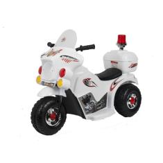Imagem de Mini Moto Elétrica Infantil Motinha Policial Com Sirene Baú Bateria Recarregável 6V Branco