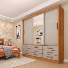 Imagem de Guarda-Roupa Casal com Espelho Chicago 3 pt 9 gv Cinamomo e Off White