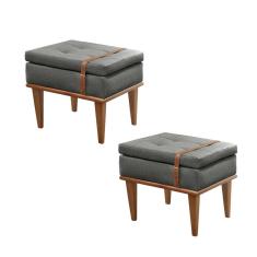 Imagem de Conjunto - 2 Puffs Banqueta Londres Luxo Castellar Móbile Linho Cinza