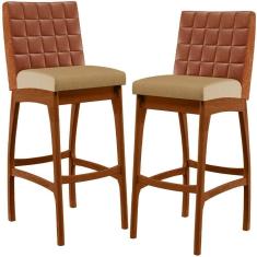 Imagem de Kit 02 Banquetas Altas Mila Camel Linho Bege Escuro
