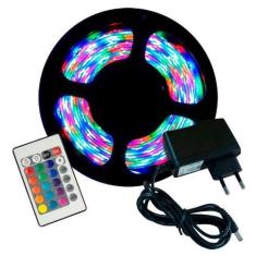 Imagem de Fita de LED 5050 IP20 Sem Silicone RGB Rolo 5m com Controle (Colorida/