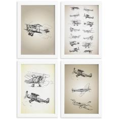 Imagem de Quadros Vintage Aviões Antigos Moldura  33X43cm 4Un