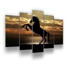 Imagem de Quadro Decorativo Mosaico 5 Peças Mod086 Cavalo Por Do Sol