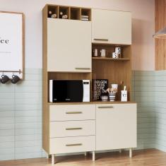 Imagem de Cozinha Compacta 3 Portas 3 Gavetas 1 Nicho para Forno Alice Móveis Cadorin Freijó/Areia