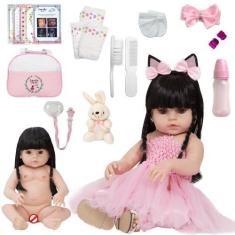 Imagem de Boneca Reborn Recém Nascida Morena Roupa Bailarina 22 Itens - Cegonha