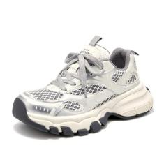 Imagem de BEAU TODAY Tênis feminino grosso plataforma moderno tênis de caminhada confortável com cadarço, Prateado - Branco, 34